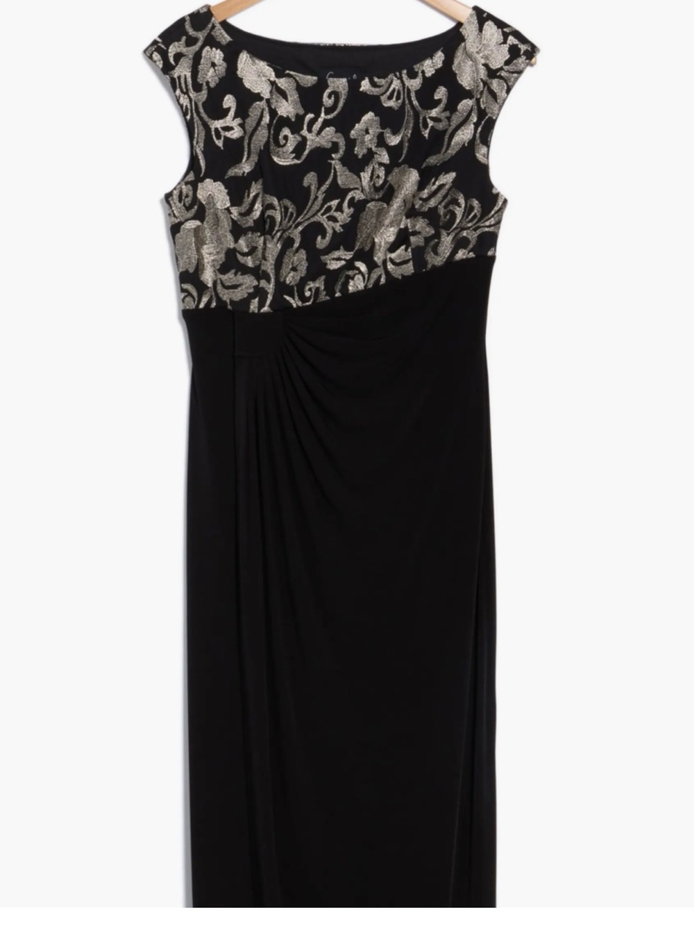 connected apparel Black Maxi Dress with Gold Floral Bodice